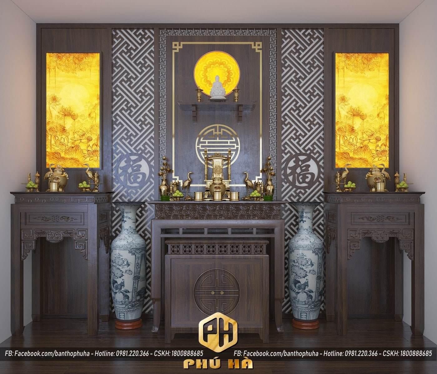 Ban Thờ Gia Tiên+Phật - Mẫu 03